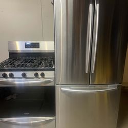 Stainless steel fridge and stove set