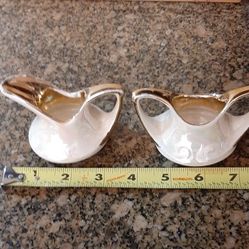 Iridescent glaze & gold mini sugar bowl and creamer.