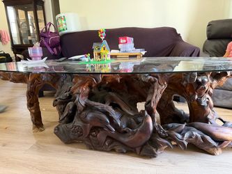 FREE Bali wood carved table with glass top