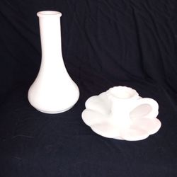 Milk Glass Vase & Candlestick Holder