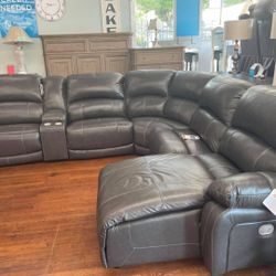 Genuine Leather Power Reclining Sectional In Stock For Fast Delivery 