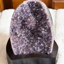 Amethyst Crystal Geode in a Decorative Wood Base