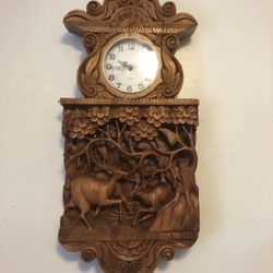Hand Carved Wooden Clock- Deers in the Forest
