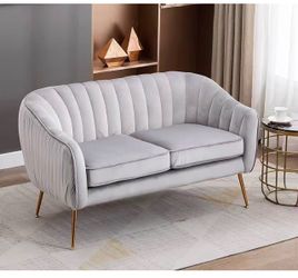 Contemporary Tufted Velvet Tub Barrel Loveseat Sofa Chair Upholstered Couch with Golden Metal Legs Club Two-Seat Sofa for Living Reading Room Bedroom 