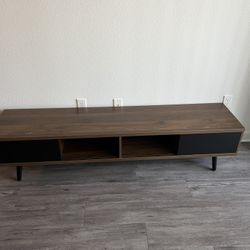 Modern Walnut & Black 70” TV Stand Excellent Condition