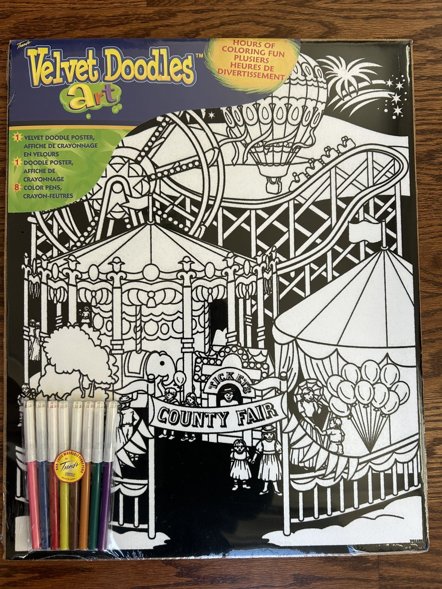 VTG velvet doodles 16 x 20 County Fair two posters six color pens sealed