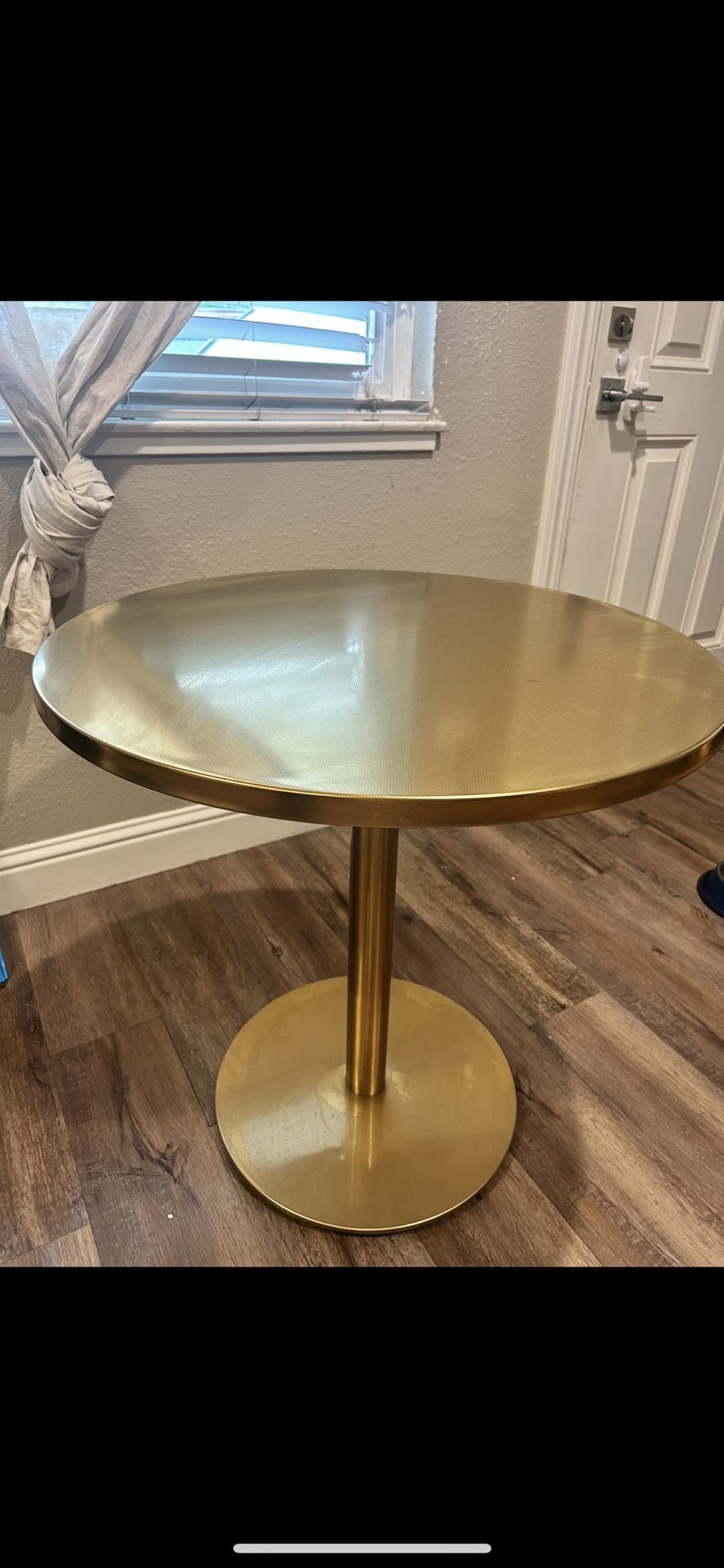 CB2 STAINLESS BRASS OUTDOOR BISTRO TABLE