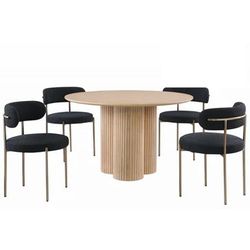 💎LIGHT OAK FINISH 5 PIECE ROUND DINING TABLE SEST BLACK OR CREAM COLOR CHAIRS COMEDOR MESA SILLAS💎