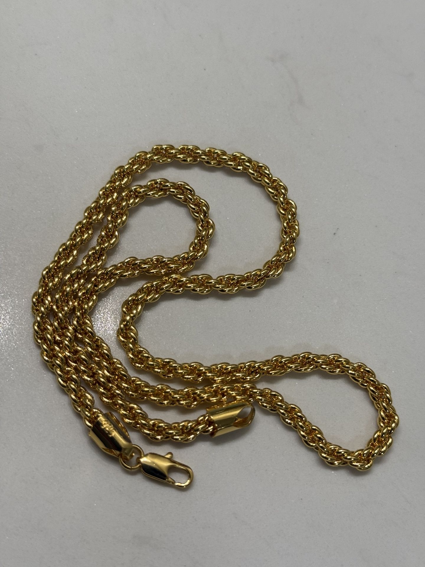 18k Gold Plated Rope Chain Over 925 Silver