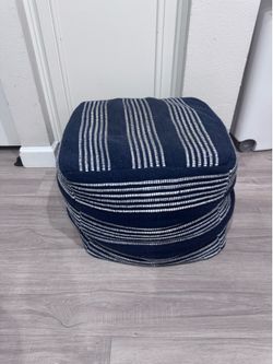 Blue & White Striped Fabric Pouf Ottoman Floor Cushion 20x20x14