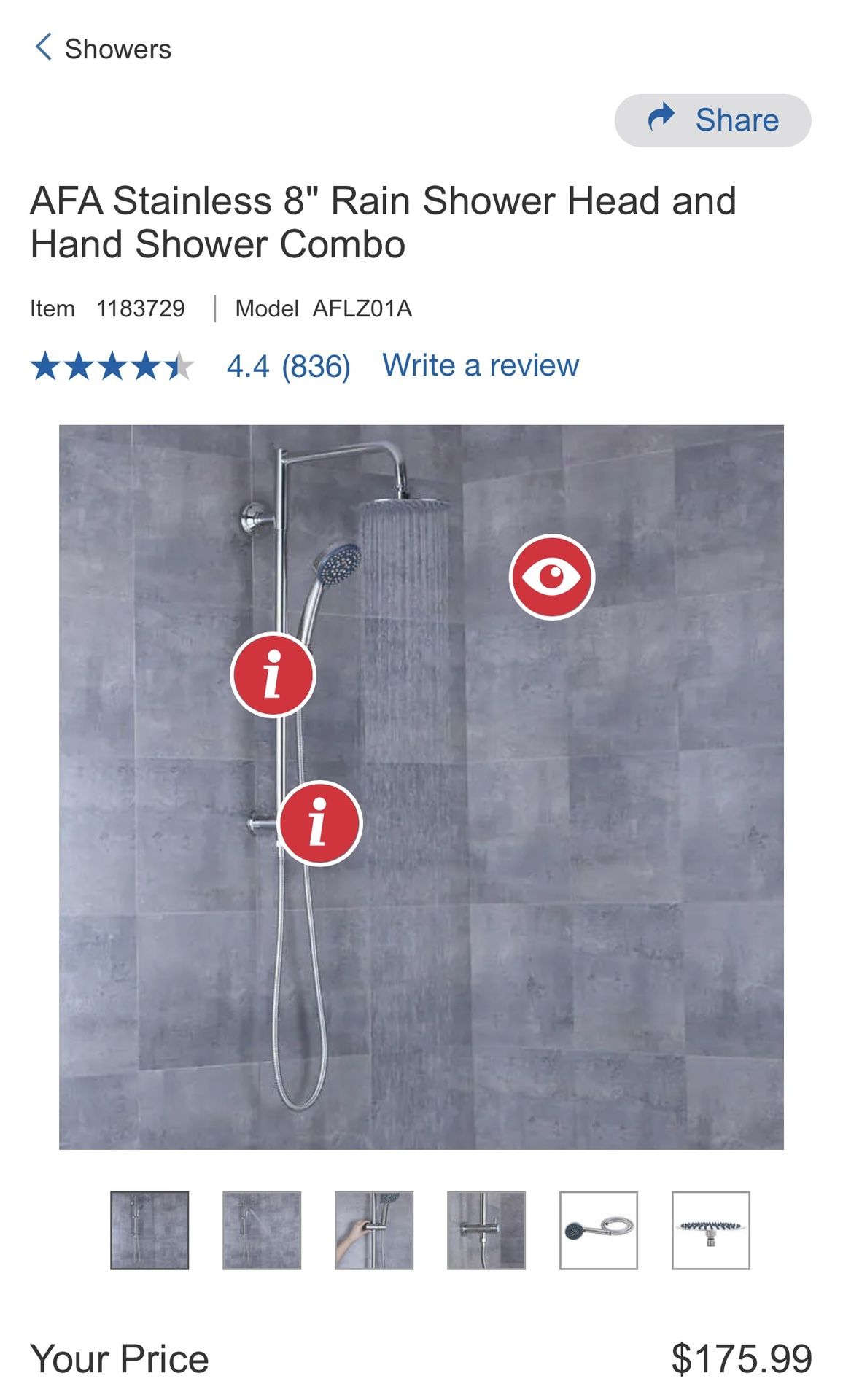 AFA Stainless 8" Rain Shower Head and Hand Shower Combo