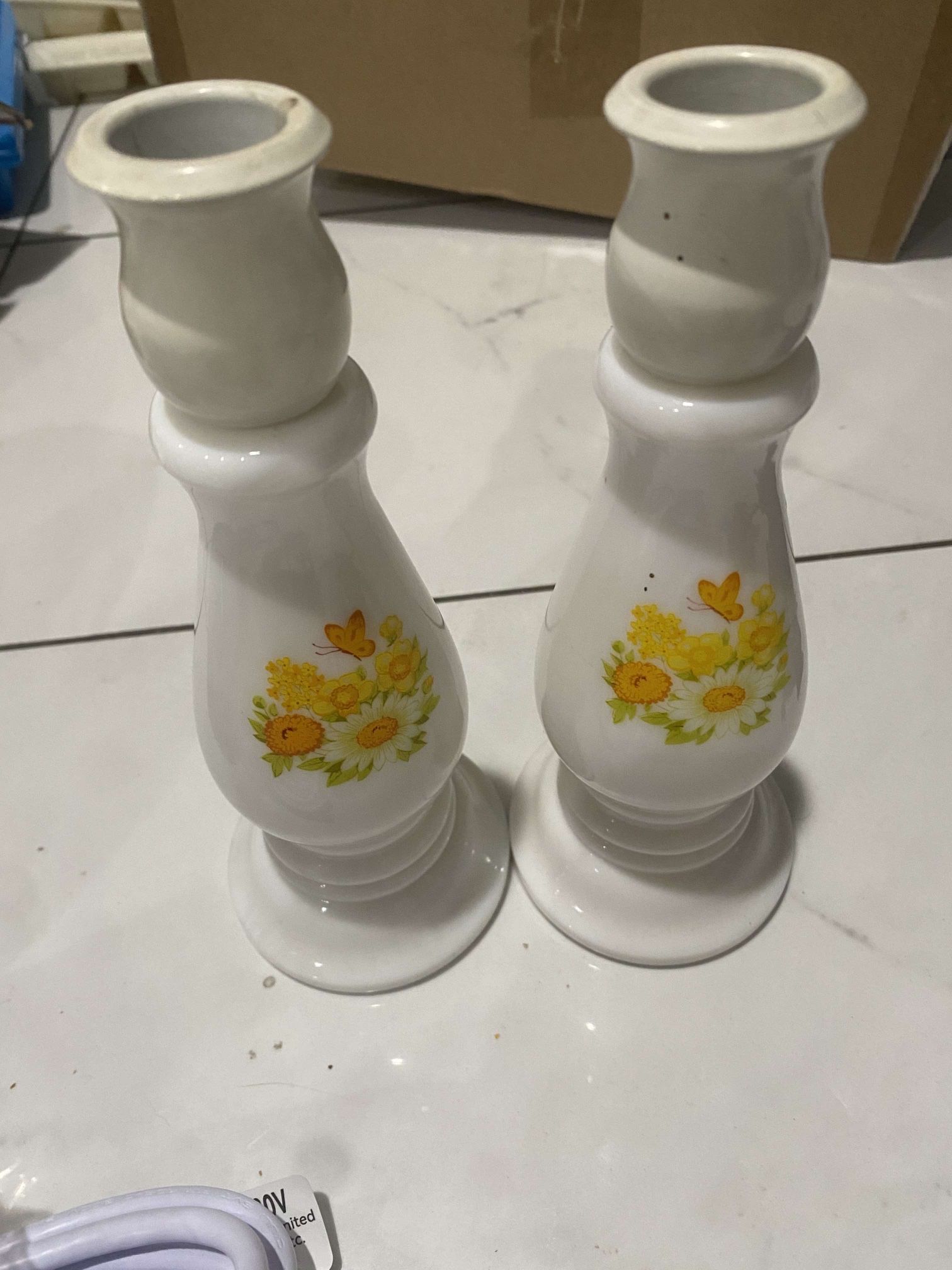 Set of 2 Avon Buttercup Candlestick Holder Bottle - Moonwind cologne - 1974