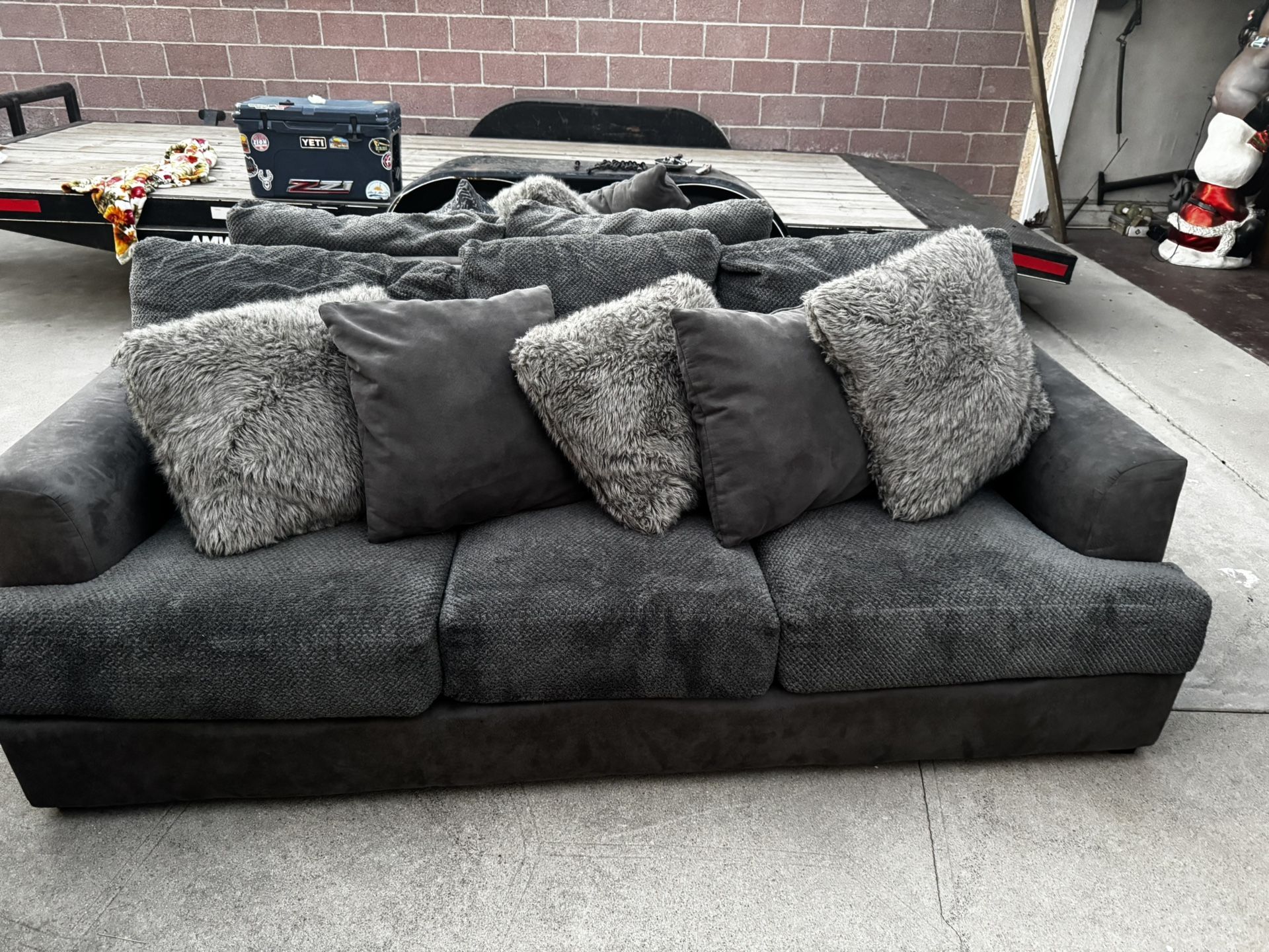 5 Seat Sectional Gray Sofa With Pillows
