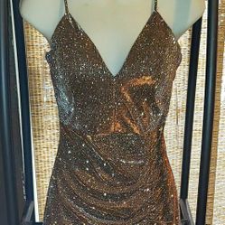 Gorgeous Long Gold Dress W/ Slit From MACY'S 