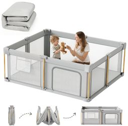 Foldable Baby Playpen with Mat, 71x59 Foldable Play Pen for Babies and Toddlers, Baby Playpen with Portable Design, Collapsible Play Yard for Fence In