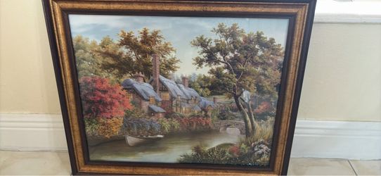 Framed Cottage Landscape Wall Art Print