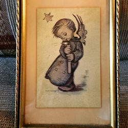 Vintage Hummel Print: Angel with Candle and Stars 