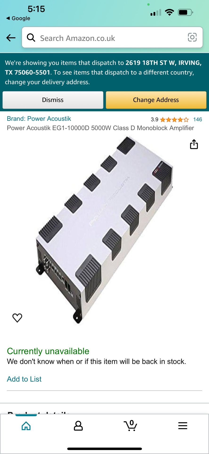 Power Acoustik EG1-10000D 5000W Class D Monoblock Amplifier