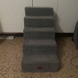 Best Pet Supplies Linen Covered Foam Foldable Cat & Dog Stairs, Gray, Large
