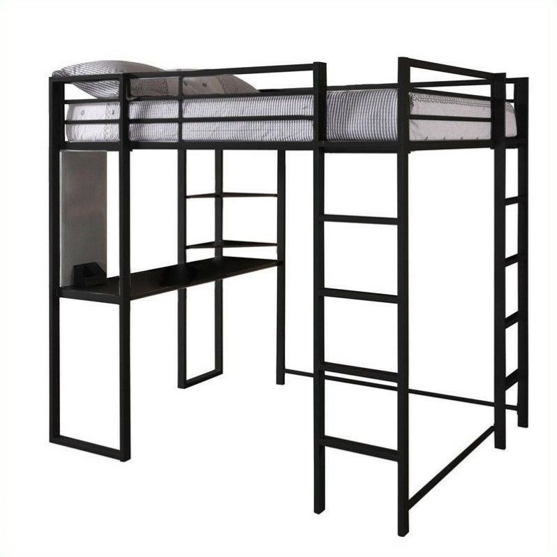 DHP 5457196 Abode Full-Size Loft Bed Metal Frame with Desk and Ladder, Black