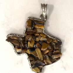 Vtg Costume Jewelry State of Texas / Pebbles Pendant - Brown 
