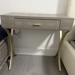 Gray & Gold Table With Outlets & USB Ports—-NEW