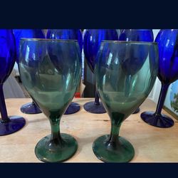 Arby’s green glasses and cobalt blue wine glasses