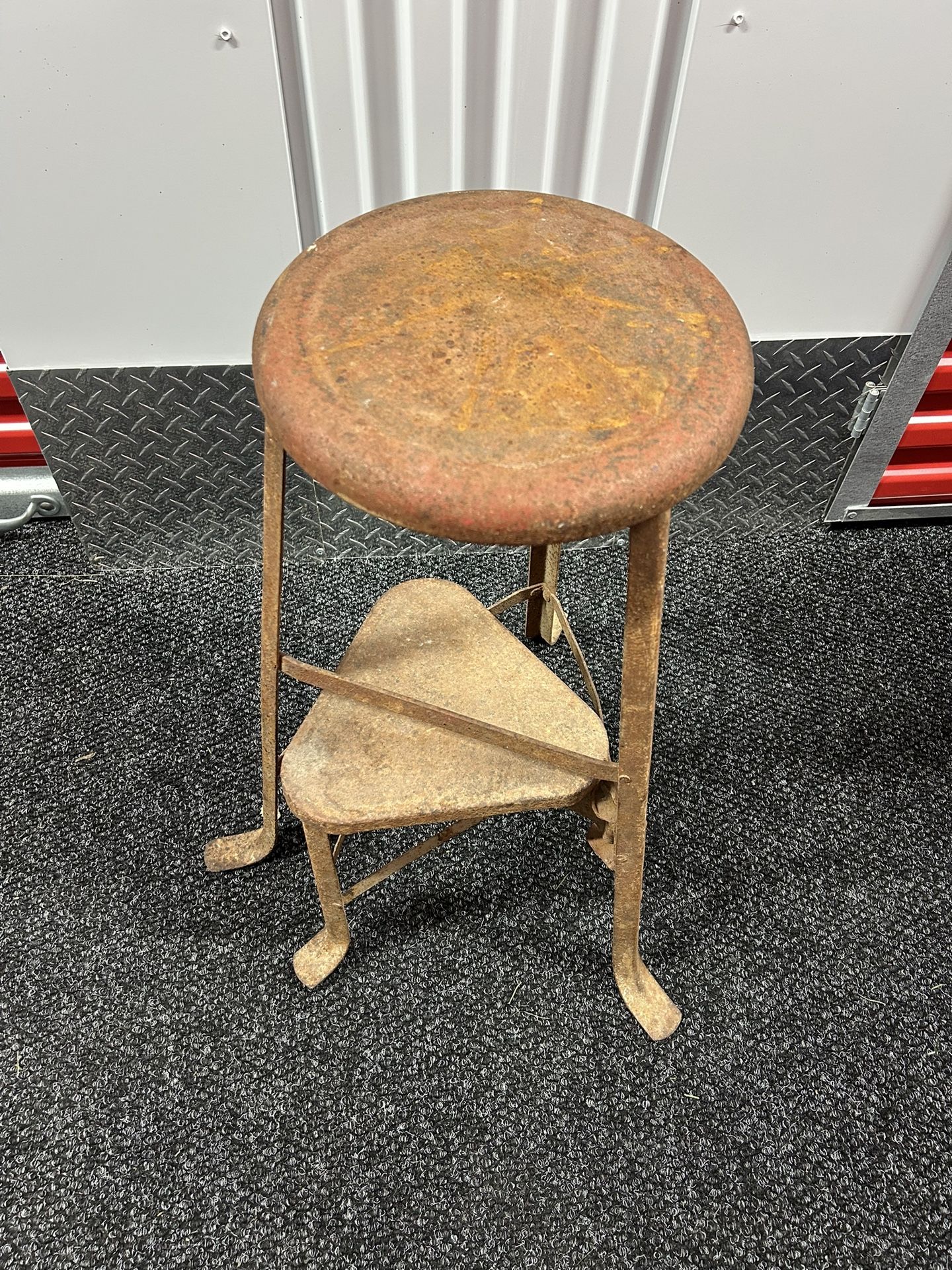 Vintage Metal Stool With Fold Out Step Plant Stand Rustic Decor