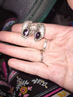 Sterling Silver Purple Cats Eye Earrings