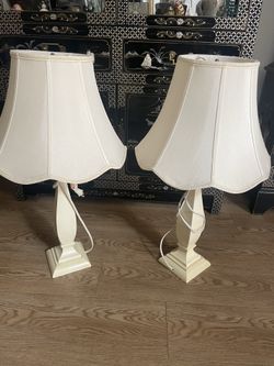 Pair Of Table Lamps, With Scalloped Bell Shades Classic Base Console Table Lamp