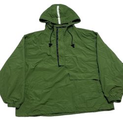 London Fog Windbreaker Jacket Men’s XL Green Black Half Zip Activewear Hooded