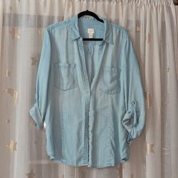 Chicos Light Weight Jean Button Up Women's 3/4 Sleeve 