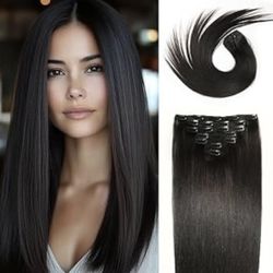 Clip in Hair Extensions Human Hair,14" Natural Black #4