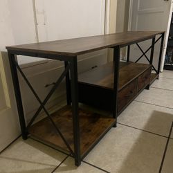 60” Industrial TV Stand – Rustic Wood & Black Metal Media Console