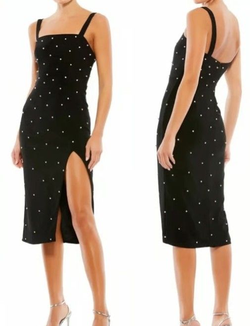NEW Mac Duggal Black Embellished Square Neck Sleeveless Midi Dress sz 4