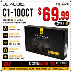 JL Audio Evolution C1 Series Car Speakers 1" Aluminum Dome Tweeters 120 Watts C1-100CT 🚨 Payment Options Available 🚨 No Credit Needed 🚨