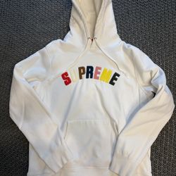 Supreme Hoodie, White W/ Multi Color Letters Men Sz XL