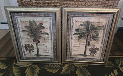 Set of 2 Palm Tree Framed Art silver Frames