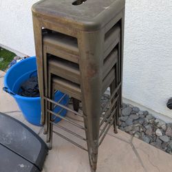 Four Metal Bar Stools With Cover