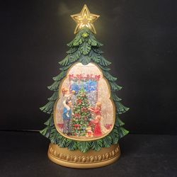 Christmas Tree Water Lantern Snow Globe Swirling Glitter Light Up Family Scene