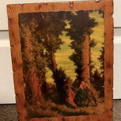 Vintage Mary And Joseph Fleeing To Egypt PICTURE on Wood 13 x 10" Wall Decoupage