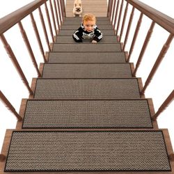 Non Slip Stair-Treads,Rubber Backing Stair-Runners for Wooden Steps,15PCS Residue Free Carpet Stair Treads for Kids and Dogs 8"x30" Black