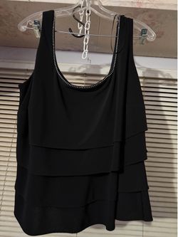 Alex Evening blouse rhinestone neckline sz L