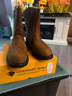 Brown Leather Pull-On Work Boots Size 14