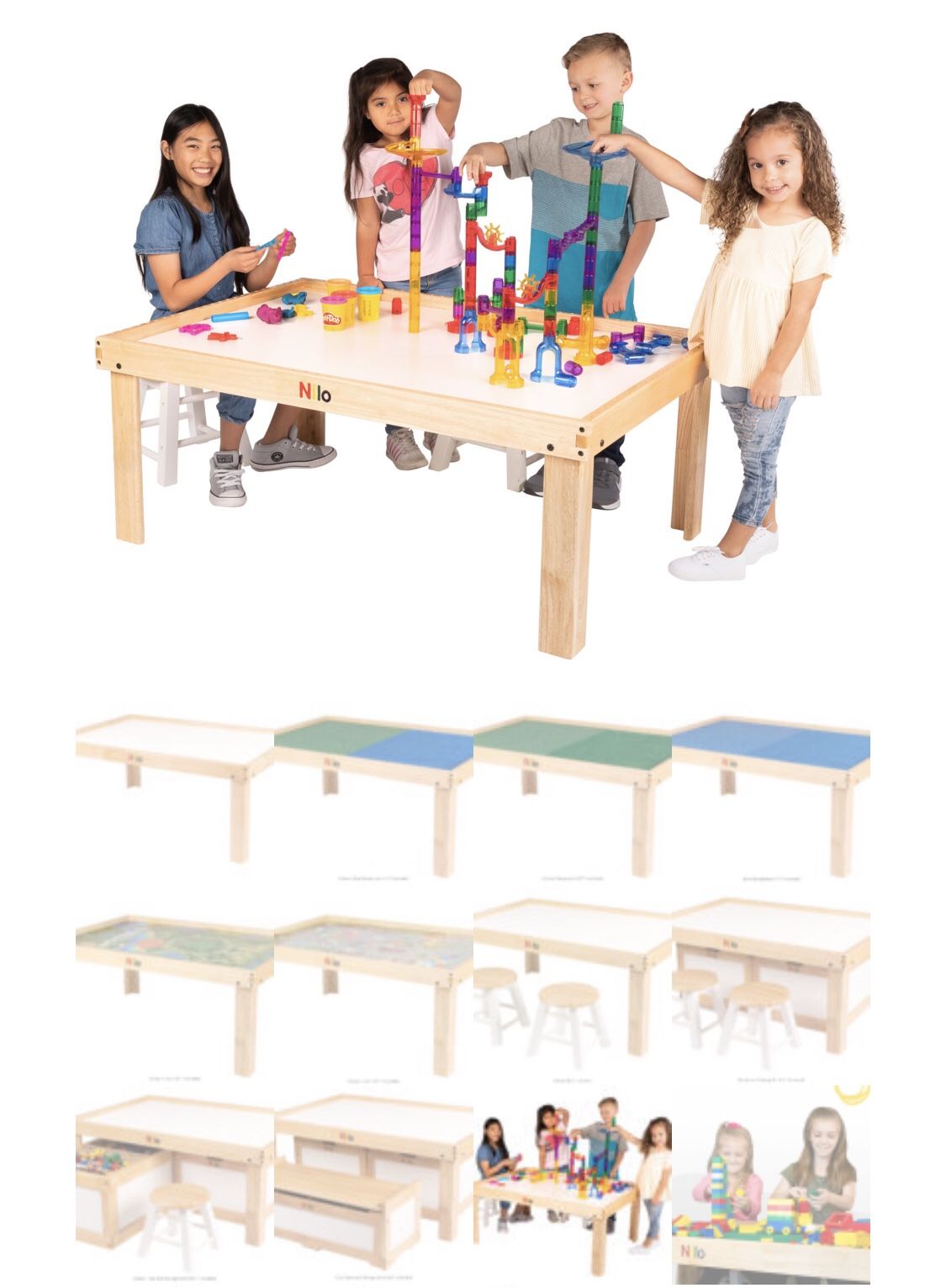Childrens Toy Table & Storage Benches With Graphic Mat