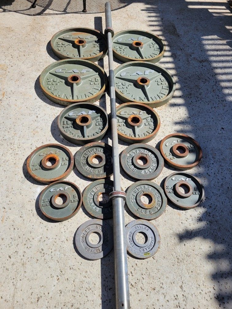 295lb Olympic Gym Weight Set With Gopher Iron Range 7ft 45lb Barbell