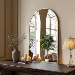 Arched Wall Mirror with Gold Metal Frame