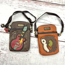 Two Chala Guitar Music hedgehog Crossbody Phone Bag Purse handbag Wallet Brown 