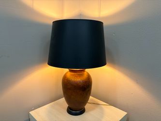 Vintage Brown Gourd Style Table Lamp with Black and Gold Lined Shade
