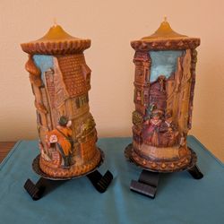 2 Vintage German hand-carved relief candles